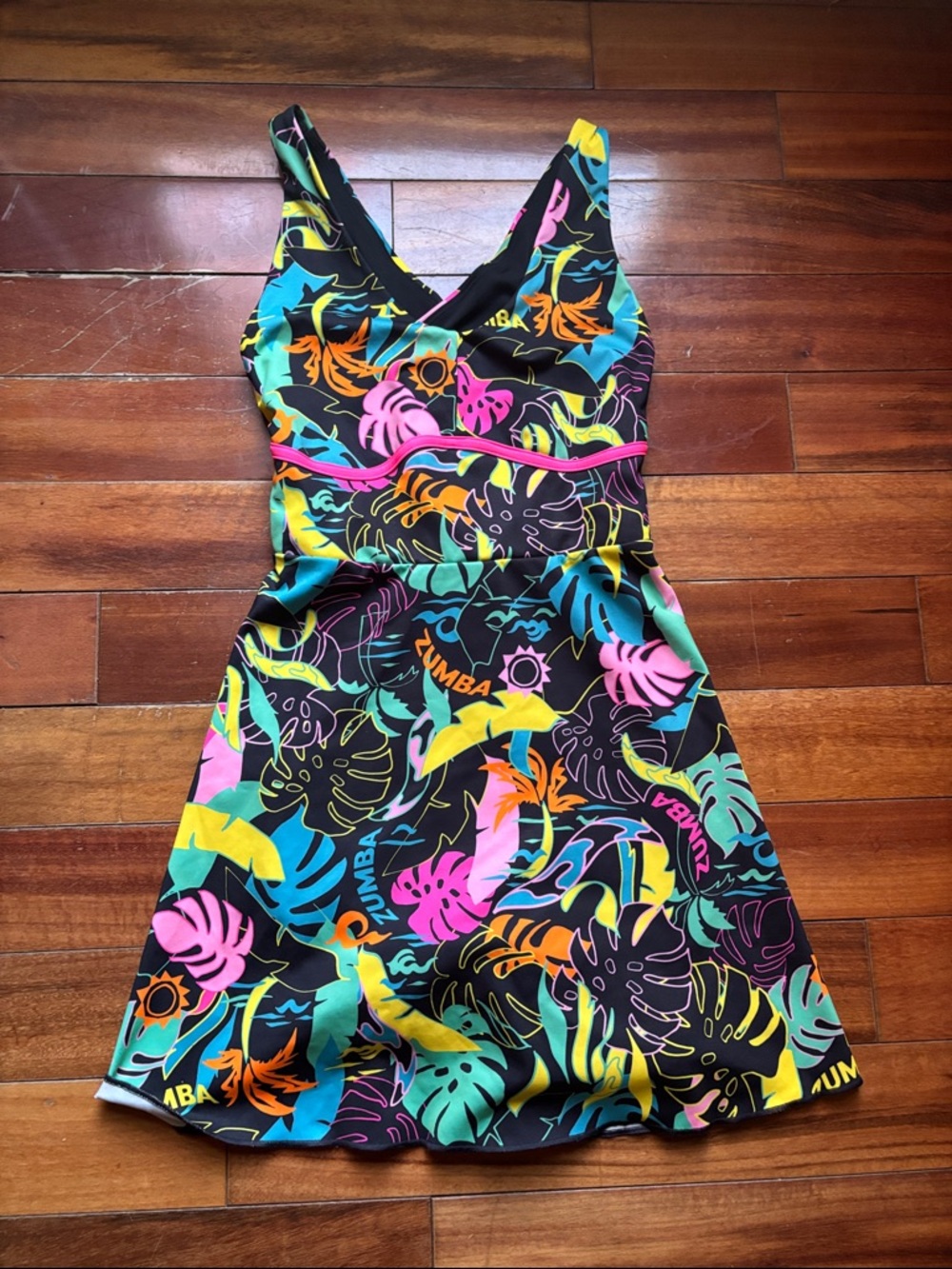 Zumba Black Tropical Print One-Piece Dress